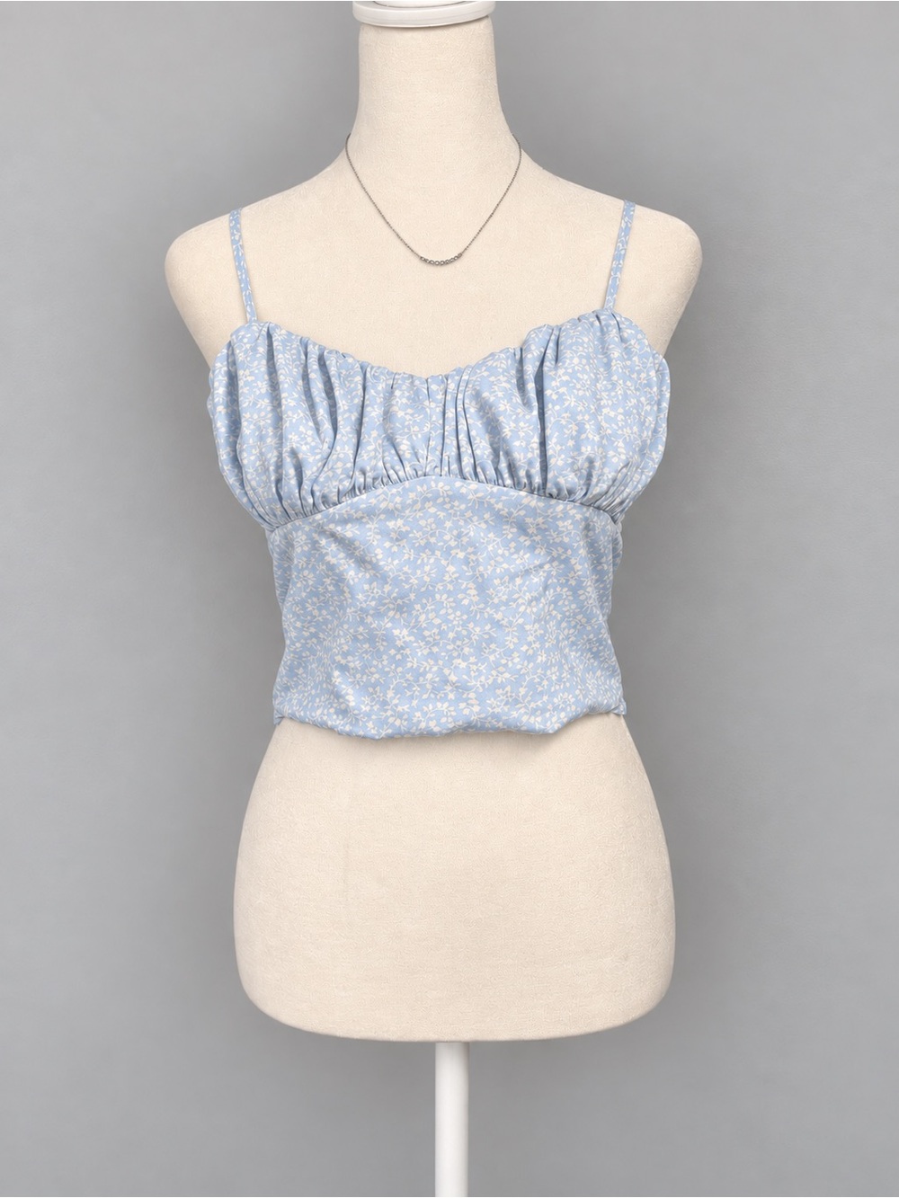Princess Polly Size 4 Blue Floral Ruched Bust Smocked Back Crop Cami Top